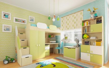 Детская комната Эппл (Зеленый/Белый/корпус Клен) в Боровом - borovoe.mebel54.com | фото