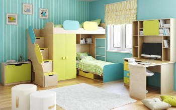 Детская комната Смайли (Желтый/Голубой/Зеленый/корпус Клен) в Боровом - borovoe.mebel54.com | фото