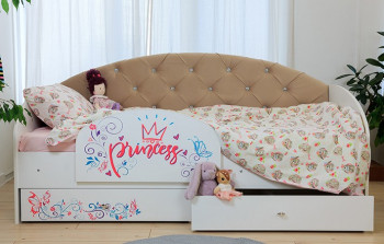 Кровать детская Эльза с бортиком Принцесса Белый/Бежевый в Боровом - borovoe.mebel54.com | фото