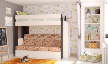 Кровать с диваном 75 Карамель Атлант (Венге Магия /Сосна Карелия/Савана) в Боровом - borovoe.mebel54.com | фото
