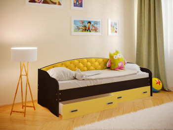 Кровать Софа-7 с мягкой спинкой (800х2000) Венге/Желтый в Боровом - borovoe.mebel54.com | фото