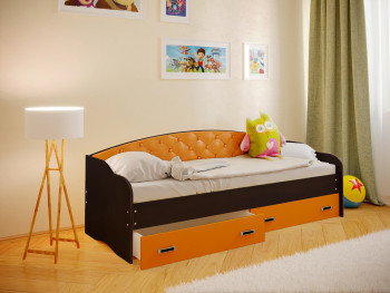 Кровать Софа-8 с мягкой спинкой (900х1900) Венге/Оранжевый в Боровом - borovoe.mebel54.com | фото