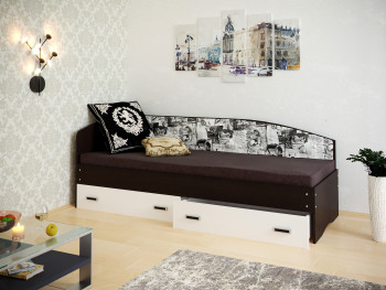Кровать Софа-9 с мягкой спинкой с рисунком Милана (900х2000) Венге/Белый в Боровом - borovoe.mebel54.com | фото