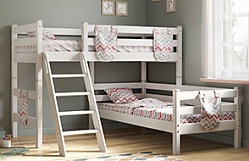 Кровать Соня вариант 8 угловая с наклонной лестницей Белый полупрозрачный в Боровом - borovoe.mebel54.com | фото