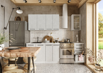 Кухонный гарнитур Нувель 1800мм белый/бетон белый в Боровом - borovoe.mebel54.com | фото