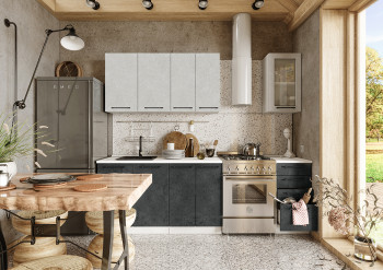 Кухонный гарнитур Нувель 1800мм белый/бетон белый/бетон черный в Боровом - borovoe.mebel54.com | фото