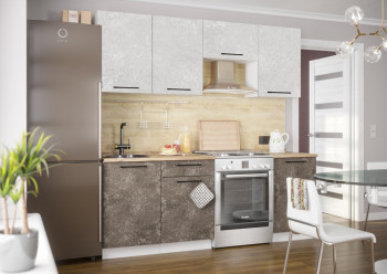Кухонный гарнитур Нувель 2100мм белый/бетон коричневый в Боровом - borovoe.mebel54.com | фото