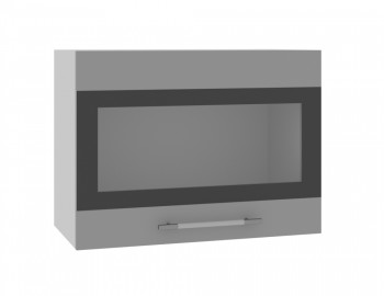 Норд ШВГС 600 Шкаф верхний горизонтальный со стеклом (Софт черный/корпус Белый) в Боровом - borovoe.mebel54.com | фото