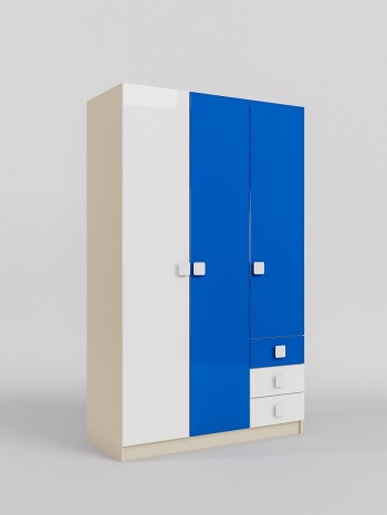 Шкаф 3-х створчатый с ящиками Скай люкс (Синий/Белый/корпус Клен) в Боровом - borovoe.mebel54.com | фото