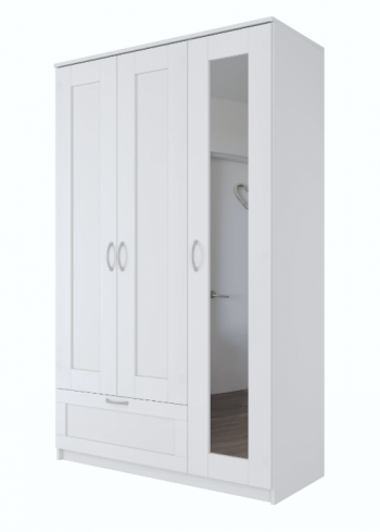 Шкаф трехдверный Сириус с зеркалом и 1 ящиком белый в Боровом - borovoe.mebel54.com | фото